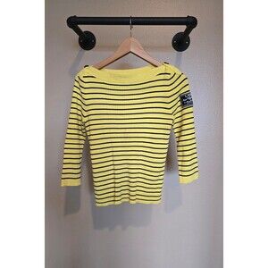 LAUREN RALPH LAUREN yellow‎ and black striped crew neck top women' size medium